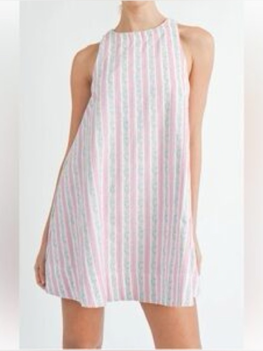 MABLE Shift Dress Womens Medium Pink White Floral Stripe Sleeveless
